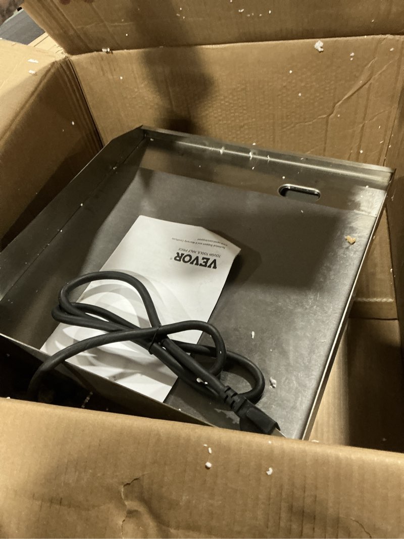 Condition photo showing As Is for VEVOR Commercial Electric Griddle, 1700W Countertop Flat Top Grill, 14in Stainless Steel Griddle Grill with 2 Shovels and 2 Brushes for Home or Restaurant, 122?-572 ? Adjustable Temp 14 inch