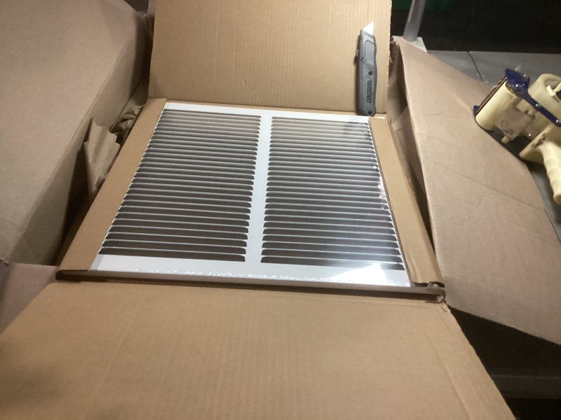 Condition photo showing Good Condition for howeall 14"w x 14"h [duct opening size] steel return air grille, air return vent cover for ceiling and sidewall - hvac air vent covers - [outer dimensions: 15.75"w x 15.75"h] 14"w x 14"h [duct opening]