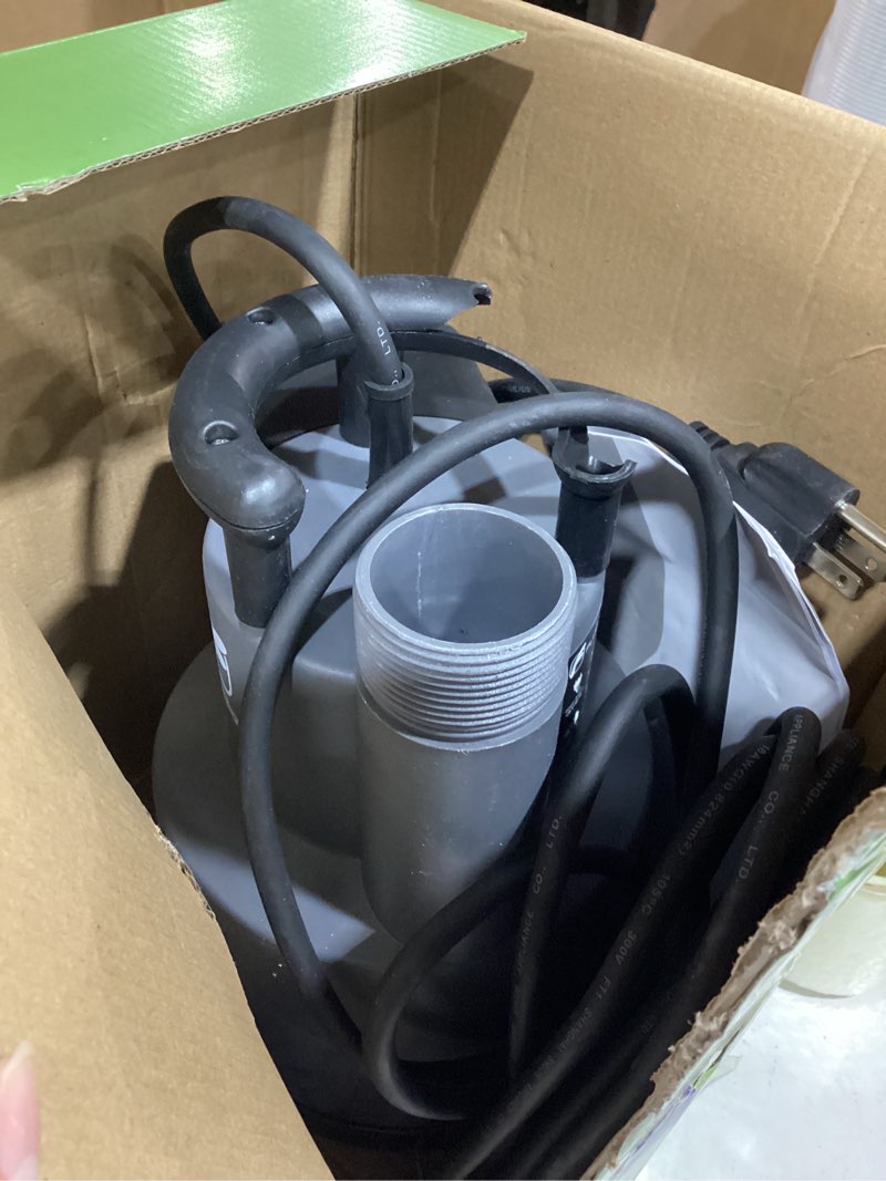 Condition photo showing As Is for fluentpower 1/2hp submersible sump pump 2500gph utility water pump, auto/manual control by integrated float switch, with 16.4 ft cord for pool tub garden pond flooded basement draining 0.5 horsepower
