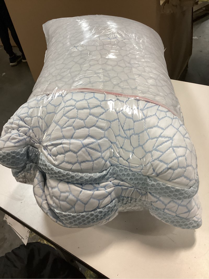 Condition photo showing Good Condition for QUTOOL Enhanced Cooling Pillows King Size Set of 2, CertiPUR-US Shredded Memory Foam Pillows 2 Pack for Hot Sleeper, Adjustable Bed Pillow for Side, Back, Stomach Sleepers Support Yet Soft, Home Gifts Blue-ice Plus King(2 Pack)-20'*36'