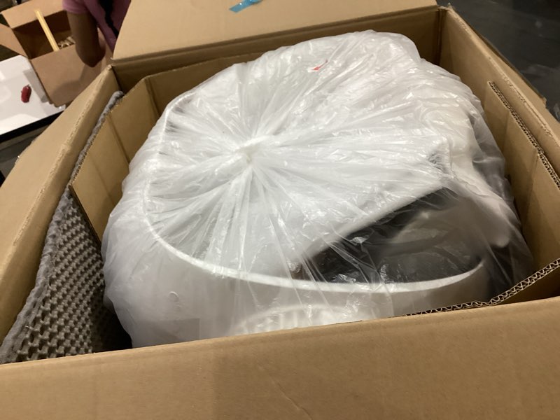 Condition photo showing As Is for open top automatic litter box, odor control, ready to use, self cleaning litter box, large capacity with app control and safety sensor, ellenpent, with trash bags/waterproof mat/litter mat