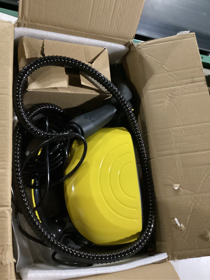 Condition photo showing As Is for waitbird steam cleaner, steam cleaner for home, handheld steamer for cleaning with 21 accessories, 248 °f high temperature, suitable for grout, floor. sofas, upholstery, carpets yellow