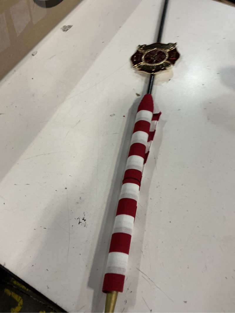 Condition photo showing New/Like New for firefighter veteran grave marker with american flag - 30" tall cemetery graveside memorial with officially licensed seal - by allied flag