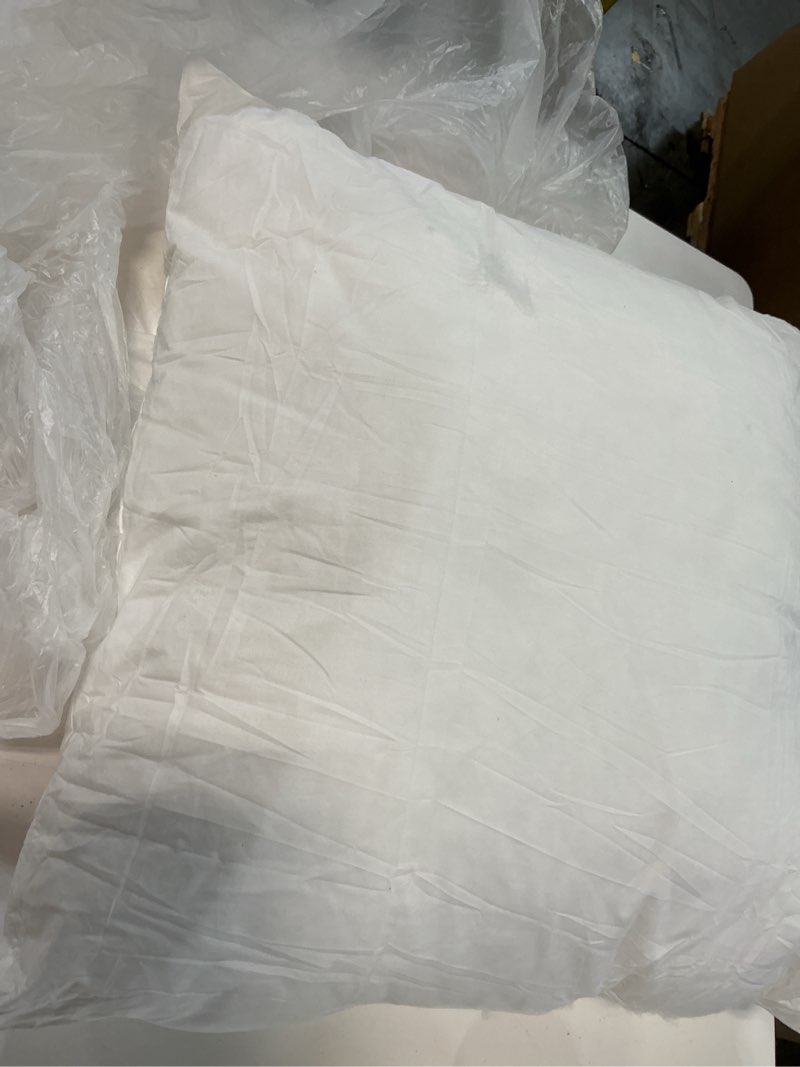 Condition photo showing As Is for Artscope Synthetic Down Pillow Insert, 22x22 Down Alternative Throw Pillow Insert. Ultra Soft Fluffy Sleeping Pillow with 100% Cotton Cover, Decorative Pillows Set of 2-White. White 22x22 Inch (Pack of 2)