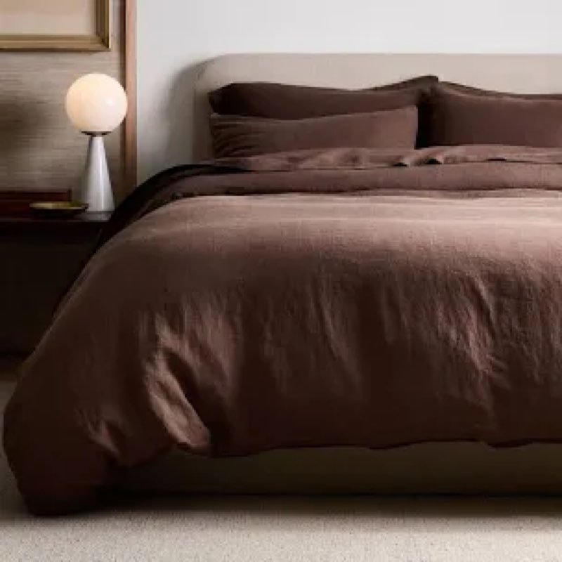 Quince linen duvet and sham set, cal king, chocolate