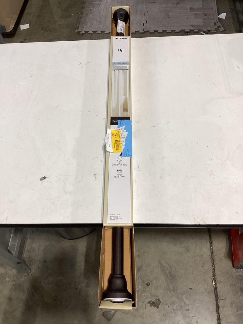 Condition photo showing Good Condition for allen + roth 42-in to 72-in oil rubbed bronze tension single straight adjustable shower curtain rod