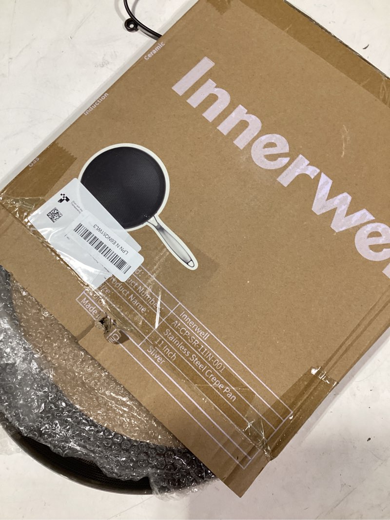 Condition photo showing As Is for innerwell stainless steel crepe pan - 11inch nonstick crepe pan, stainless steel honeycomb coating pancake pan, non stick flat skillet tawa dosa tortilla griddle pan, induction compatible, pfoa free 11 inch silver
