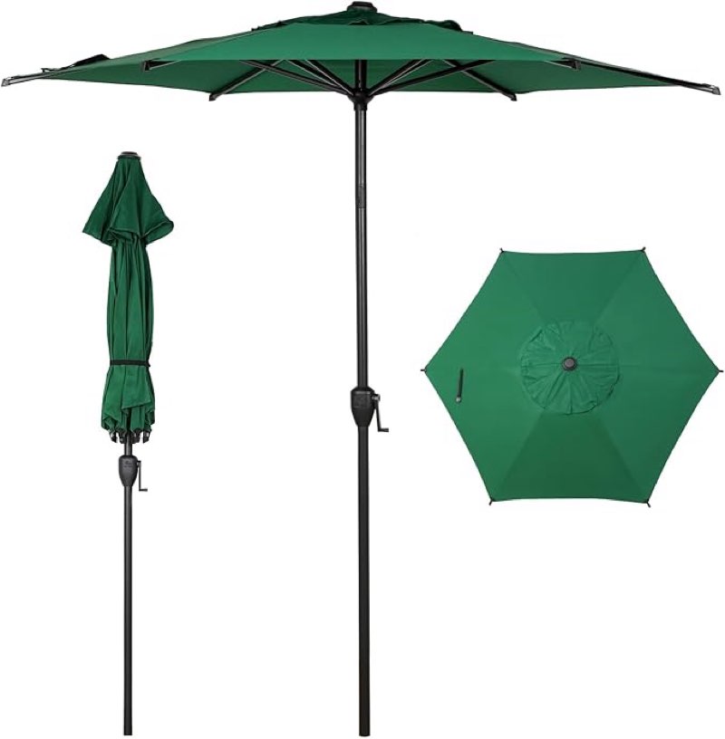Abba Patio 7.5FT Lyon Outdoor Patio Umbrella Outdoor Table Umbrella with Push Button Tilt and Crank Market Umbrella 6 Sturdy Ribs UV Protection Waterproof for Garden Deck Backyard Pool Dark Green