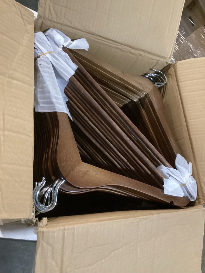 Condition photo showing New/Like New for Wooden Hangers - 60 Pack - Clothes Hanger for Daily Used,Heavy Duty Wood Hangers with Precisely Cut Notches,Coat Hanger for Closet, Clothes Hangers for Shirt Suit Dres?Walunt? Walunt 60