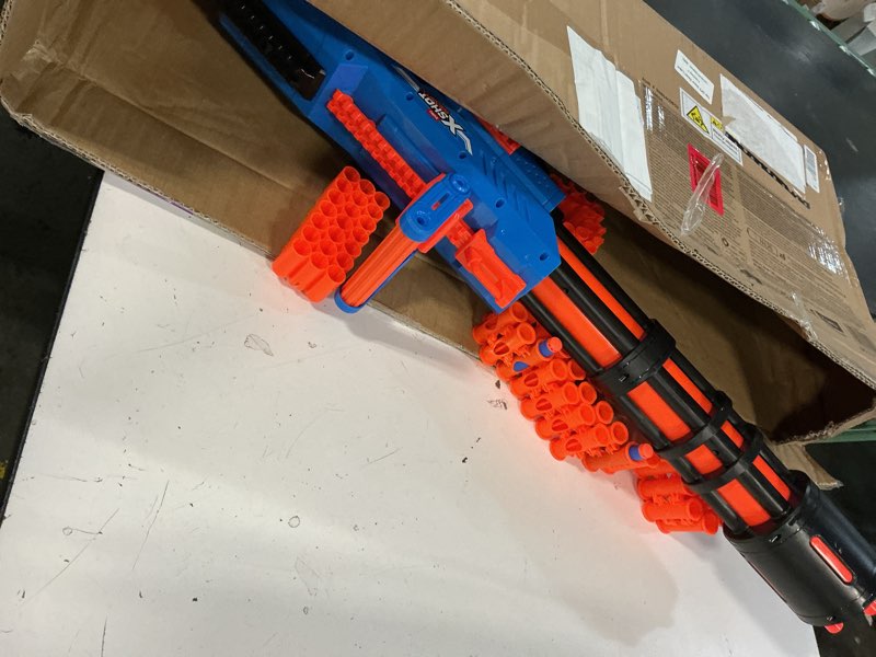 Condition photo showing Good Condition for x-shot insanity motorized rage fire by zuru 72 darts, air pocket technology darts, dart storage, blasting power, auto feeding belt, tripod & scope, outdoor toy for boys, girls, teens, adults
