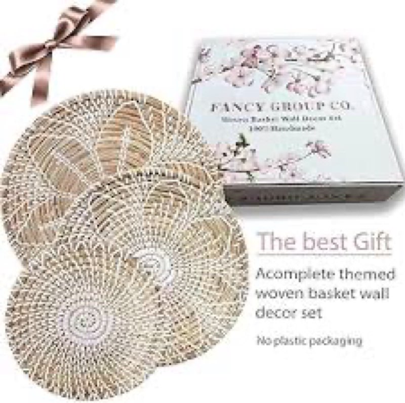 Deosur 3PCS Boho Wall Basket Decor – Handmade Woven Baskets for Wall Hanging – Rustic & Farmhouse Wa