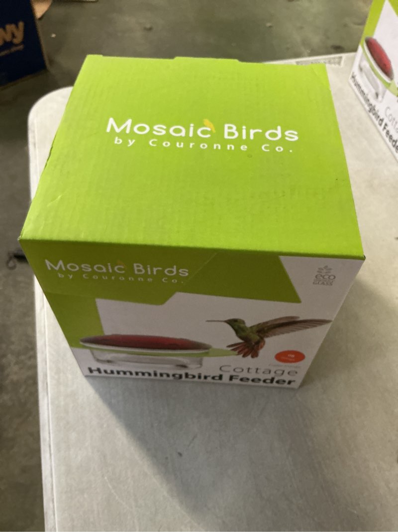 Condition photo showing New/Like New for Mosaic Birds Cottage Hummingbird Feeder  M447-301-O  3.4 Ounce Capacity  Orange  1 Piece