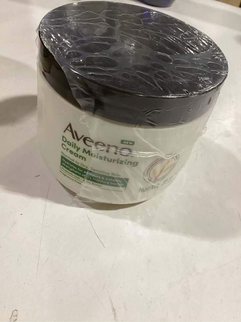 Condition photo showing New/Like New for Aveeno Daily Moisturizing Cream with Prebiotic Oat & Shea Butter for Body, Face & Hands Moisturizer Cream, Hydrates Normal to Dry, Sensitive Skin, Fragrance Free, Non-Comedogenic, 20 oz