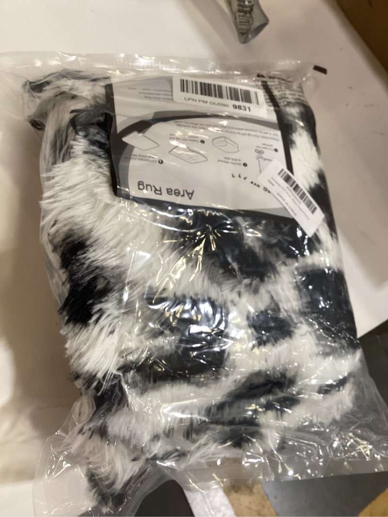 Condition photo showing As Is for amearea soft small leopard rugs for bedroom, 2x4 feet fluffy black and white runner rugs, comfy cheetah print throw rug faux fur animal print rug for hallway entryway kids teen dorm room home decor 2' x 4' (runner) white