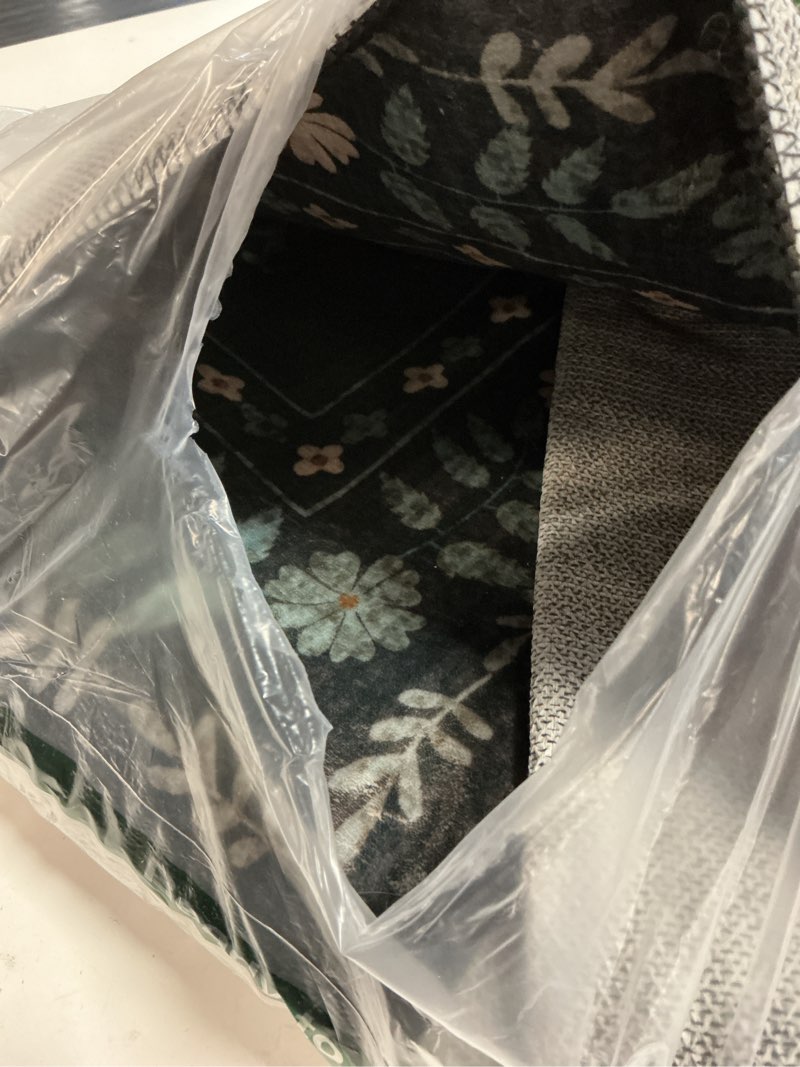 Condition photo showing Good Condition for junovo 3x5 jungle animal print area rug for living room, washable non-slip bedroom rugs, soft low pile peacock floral carpet for dining room playroom nursery (dark blue) dark blue 3' x 5' (rectangular)
