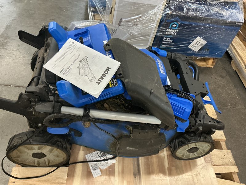 Condition photo showing As Is for (no bag)kobalt 48-volt, 20-in cordless self-propelled lawn mower with 24-volt, 5 ah battery included batteries included