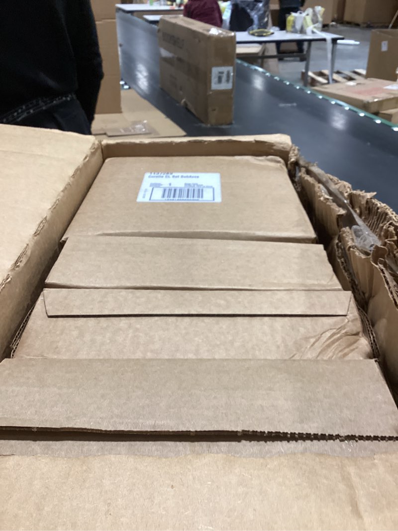 Condition photo showing New/Like New for Corelle Vitrelle 78-Piece Service for 12 Dinnerware Set, Triple Layer Glass and Chip Resistant, Lightweight Round Plates and Bowls Set, Winter Frost White