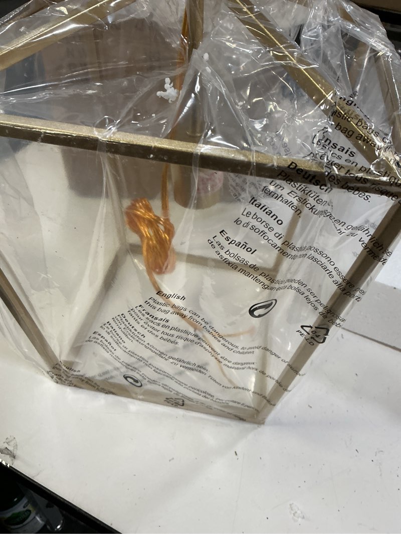 Condition photo showing New/Like New for ANJIADENGSHI Lantern Pendant Light Lantern Iron Cage 1 E26 Bulbs Gold Chandelier for Dining Room Kitchen(Bulbs Not Included) CL012SBG-Golden