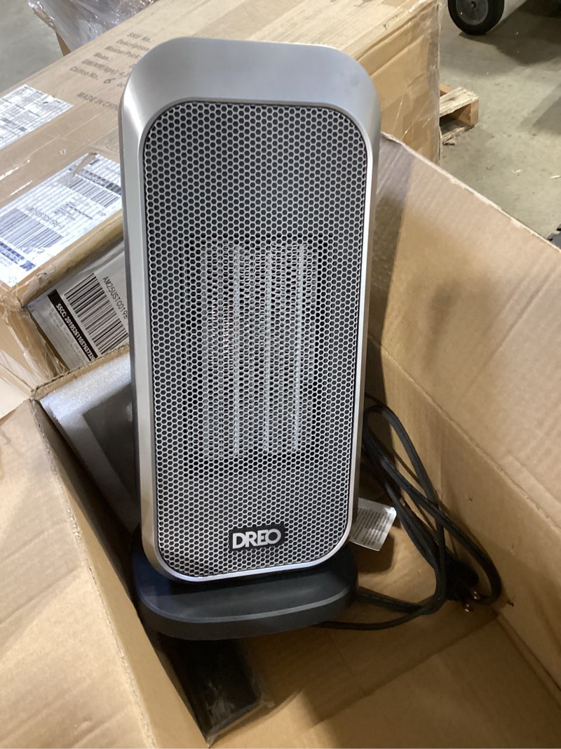 Condition photo showing Good Condition for dreo quiet space heater, 1500w portable heaters for indoor use with remote, 70° oscillation, fast and safety electric ptc ceramic for desk office bedroom, 12h timer silver heaters