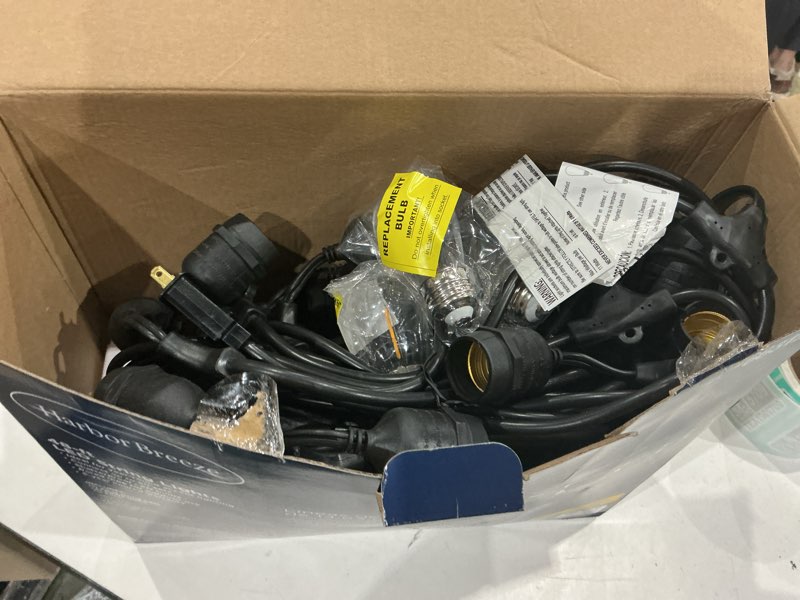 Condition photo showing As Is for harbor breeze 48-ft plug-in black indoor/outdoor string light with 24 white -light led edison bulbs