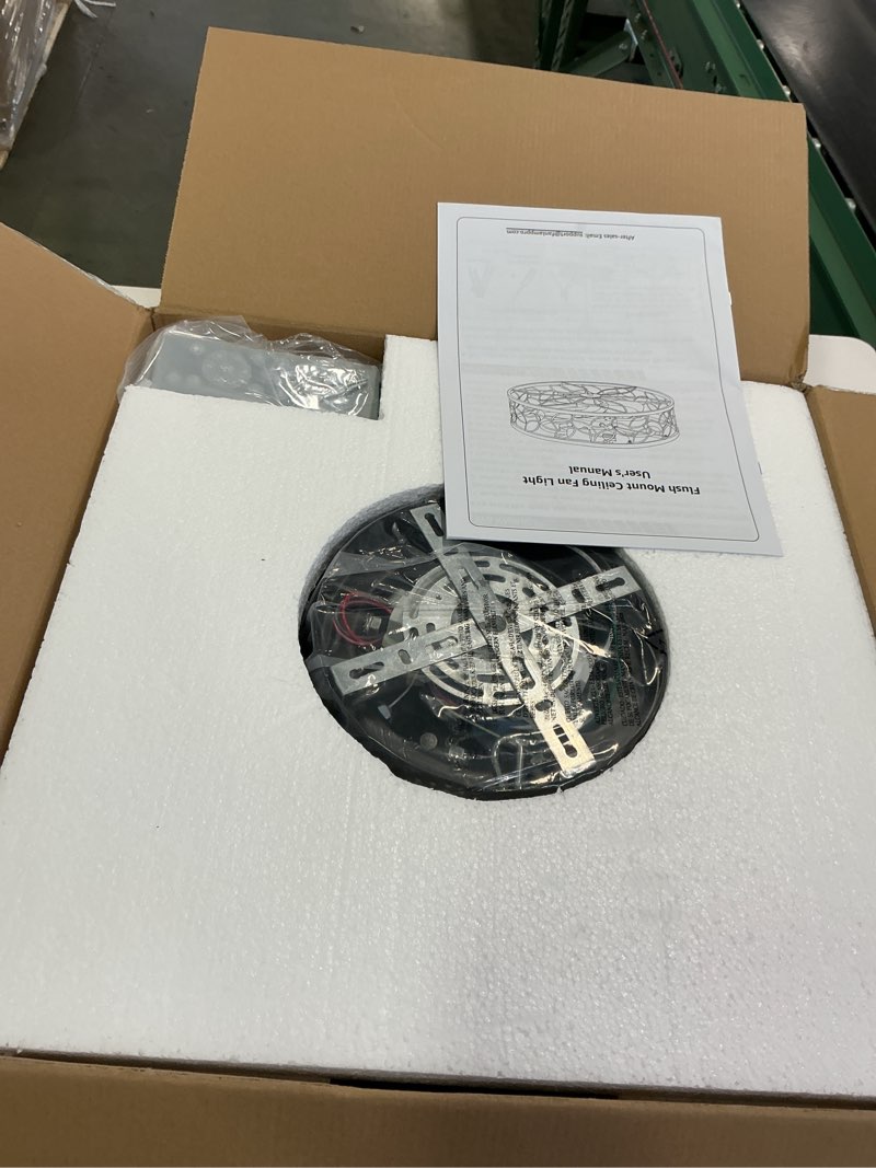 Condition photo showing New/Like New for LEDIARY Caged Ceiling Fans with Lights, Black Flush Mount Ceiling Fan with Remote, Small Low Profile Bladeless Ceiling Fan Light Fixture for Bedroom, Kitchen, Dining Room. Black Medium