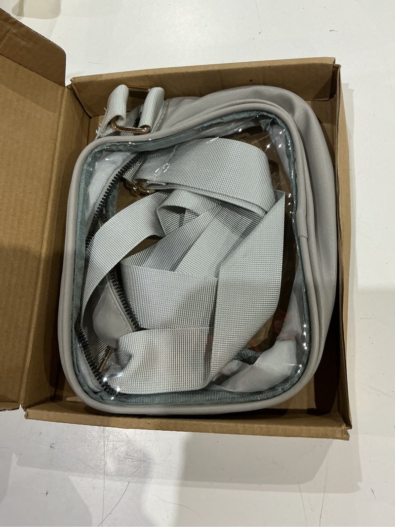 Condition photo showing As Is for vorolo stadium approved clear crossbody bag,small see through purse handbag with adjustable shoulder strap for sports gray 20cm*14cm*7.5cm grey