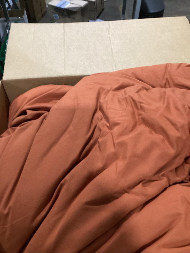 Condition photo showing As Is for andency queen comforter set burnt orange, 3 pieces boho terracotta lightweight fall bedding comforter sets, tassel rust bed set (90x90in comforter & 2 pillowcases) terracotta queen (90"x90")