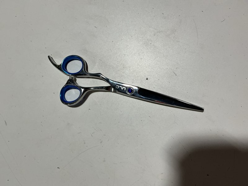 Condition photo showing Good Condition for hair cutting scissors for left hand, ulg left-handed professional hair scissors 6.5-inch razor edge barber shears for salon and home hair cutting made of japanese stainless steel, blue fingerhole ring blue 4-6.5 inch-left
