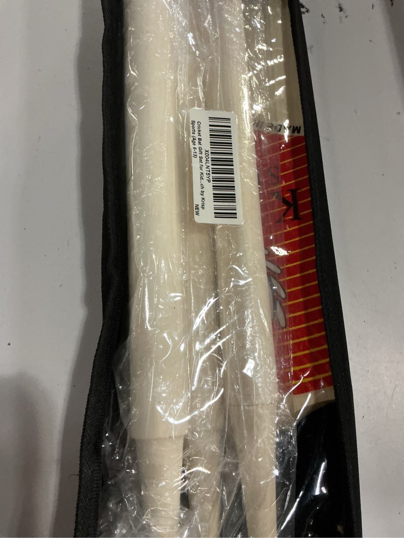 Condition photo showing Good Condition for Cricket Bat Gift Set Wooden Cricket Bat Kit for Junior, Backyard Park Beach Indoor Outdoor Play Tennis Ball, Stumps, Bails, Carrying Bag Practice Cricket Match by Krisp Sports