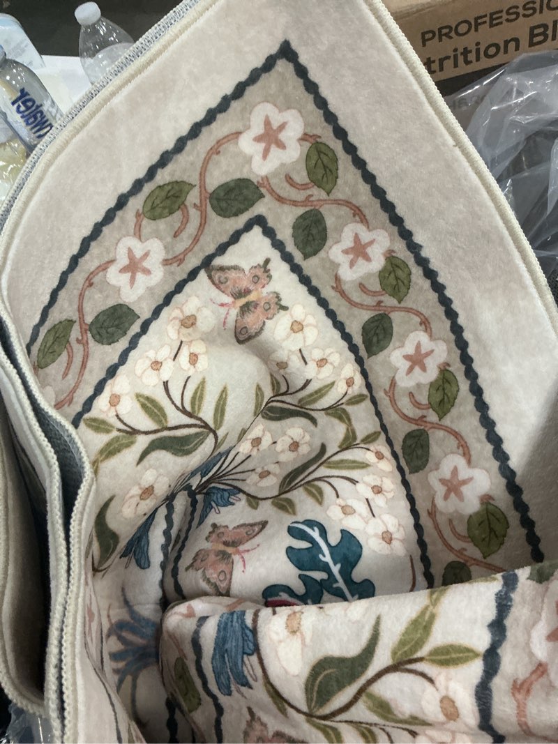 Condition photo showing Good Condition for ((Similar))Living Room Area Rug Washable: Floral Non-Slip Mats for Indoor Floor Entryway Dining Room Bedroom - Soft Thin Carpet for Vintage Neutral Home Decor (5ft Square, Beige) Beige 5' square