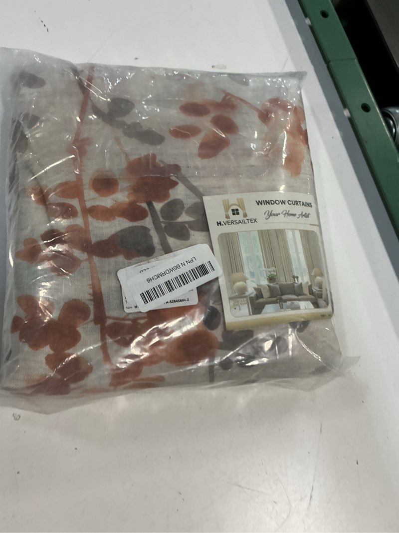 Condition photo showing New/Like New for h.versailtex sheer linen curtains 84 inch long semi sheer curtains draperies for living room/bedroom vintage classical floral printing window treatment grommet 2 panels, coral and taupe 52"w x 84"l (pack of 2) grommet top | coral/taupe