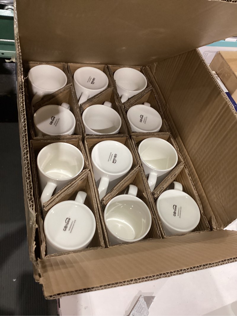 Condition photo showing New/Like New for GBHOME 12 OZ Off White Coffee Mugs, Ceramic Coffee Mugs with Large Handle for Man, Woman, Light Weight Coffee Mugs Set of 12 for Latte/Cappuccino/Cocoa/Milk, Dishwasher & Microwave Safe Off White 1 12 Piece Set