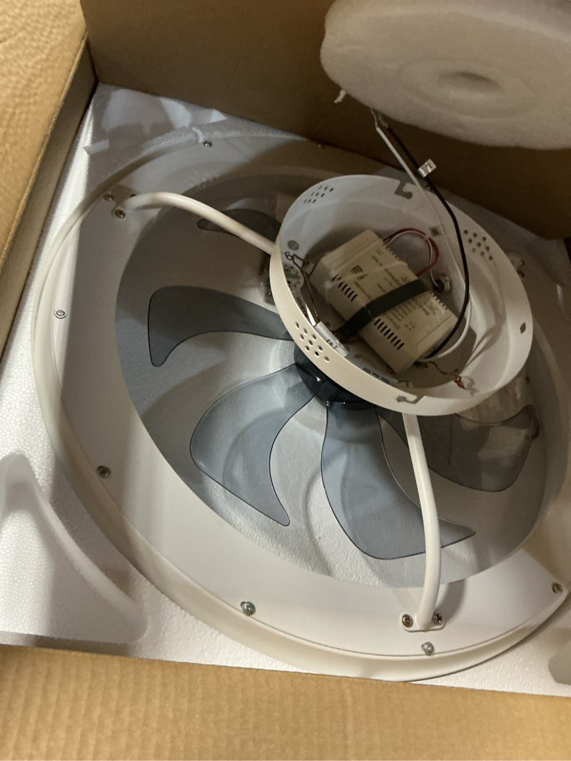 Condition photo showing Good Condition for volisun low profile ceiling fans with lights and remote, 19.7in flush mount ceiling fans with light, 3000k-6500k dimmable fandelier led fan light, white bladeless ceiling fans with lights for bedroom white 19.7 inch