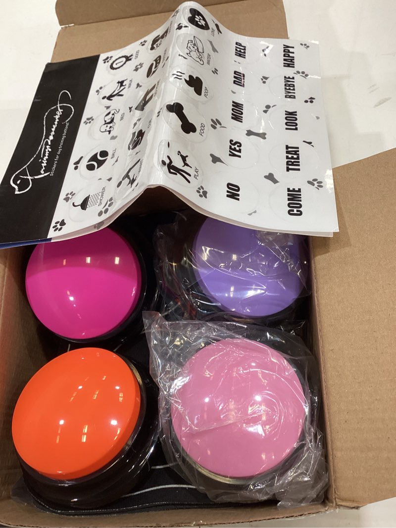 Condition photo showing Good Condition for dog buttons for communication,8pcs 8 color talking button set with 30s recordable voice pet training buzzers with 2 mats & 2 stickers, talking buttons for dogs & cats (batteries not included) 8 pcs 8 color with 2 mats
