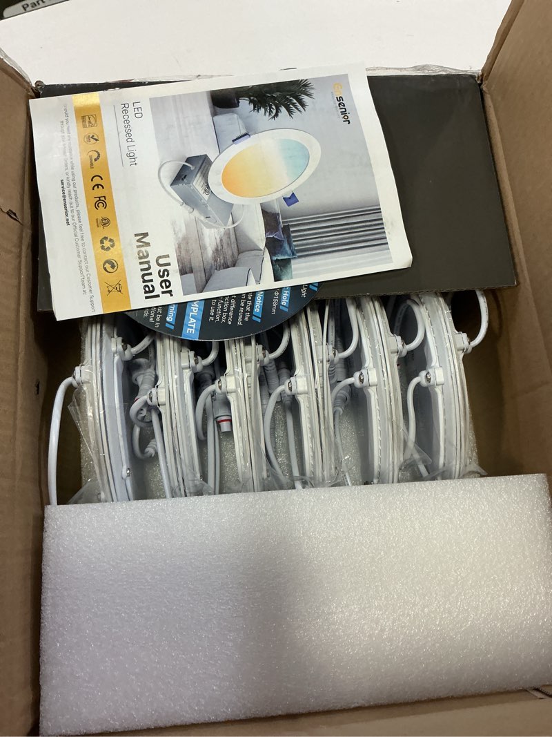 Condition photo showing New/Like New for ensenior 12 pack 6 inch led recessed ceiling light, dimmable, 2700k-5000k 5cct, 1200lm 12w 120v, high brightness canless wafer downlight - etl&fcc&ic 6 inch 2700k/3000k/3500k/4000k/5000k - 5cct white