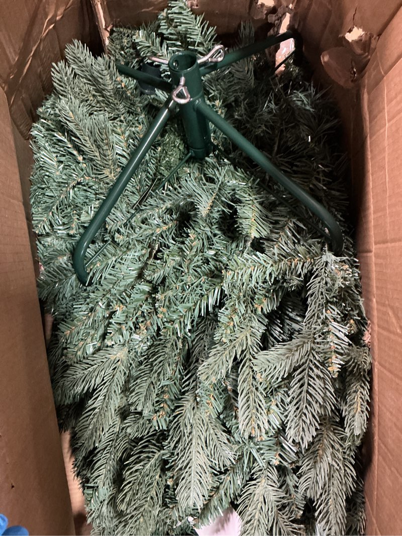 Condition photo showing As Is for 6ft blue spruce artificial christmas tree, unlit xmas tree with realistic pe/pvc needles & easy setup hinged design, christmas decor trees for home & office holiday 6ft unlit