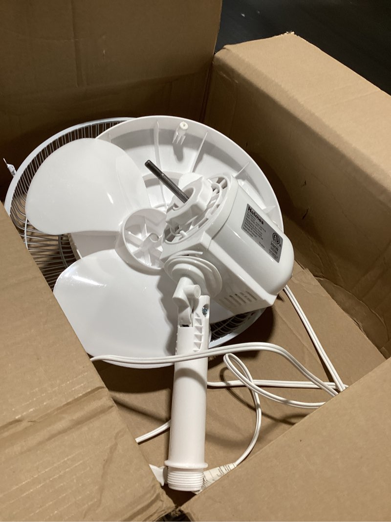 Condition photo showing Good Condition for holmes 12 inch oscillating table fan 3 speeds 75 degree wide angle oscillation 15 degree adjustable head tilt quiet cooling for home office bedroom manual control white white 12 inch