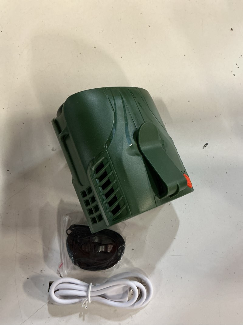 Condition photo showing New/Like New for portable personal waist fan& neck fan, 14000rpm brushless motor, 40h runtime rechargeable, 6-speed quiet operation, clip-on personal body cooling for camping/worksites/outdoor green