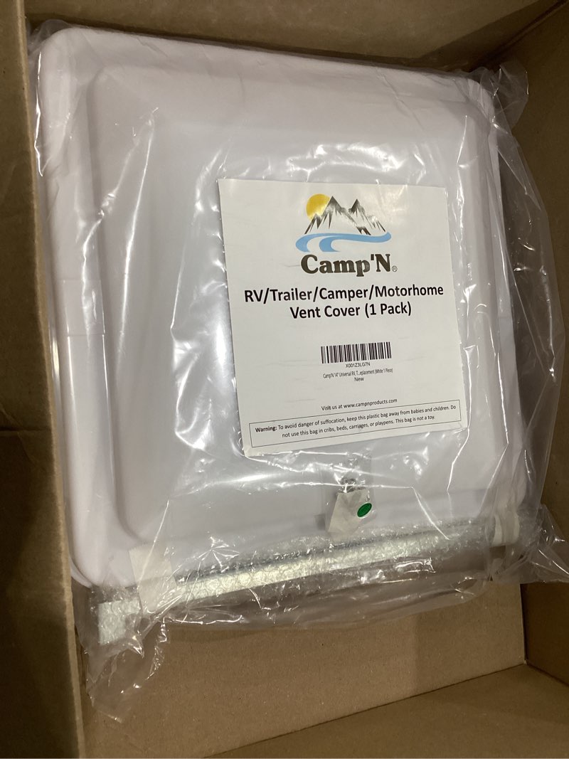 Condition photo showing New/Like New for camp'n 14.5 inch universal rv roof vent for trailer, camper, motorhome - rv vent covers for roof - oem lid replacement (14.5 x 14.5 white 1-pack) 1 vent cover white