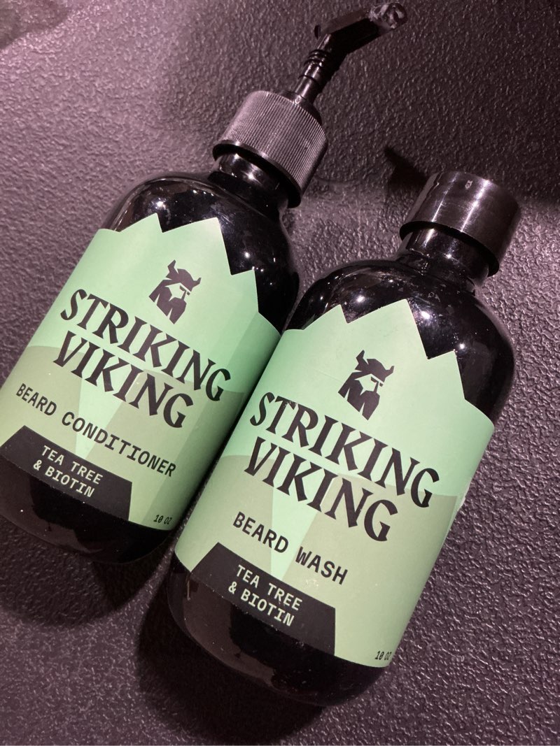 Condition photo showing Good Condition for striking viking beard wash and conditioner (tea tree & biotin) - paraben & sulfate free cleansing care for all beard types (10oz per bottle) beard wash & conditioner (tea tree & biotin)