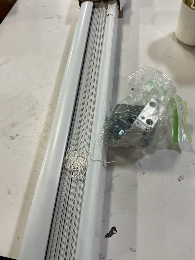 Condition photo showing As Is for allen + roth 43-in x 64-in White Light Filtering Cordless Cellular Shade