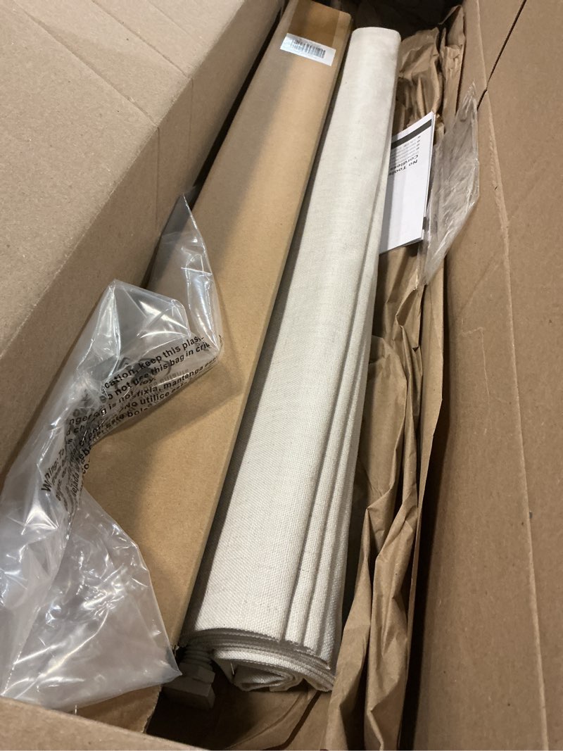 Condition photo showing As Is for lazblinds no tools no drill cordless roman shades for windows, blackout thermal insulated uv blocking window blinds, room darkening fabric blinds for indoor windows, 30'' w x 64'' h, off white blackout - off white 30" w x 64" h