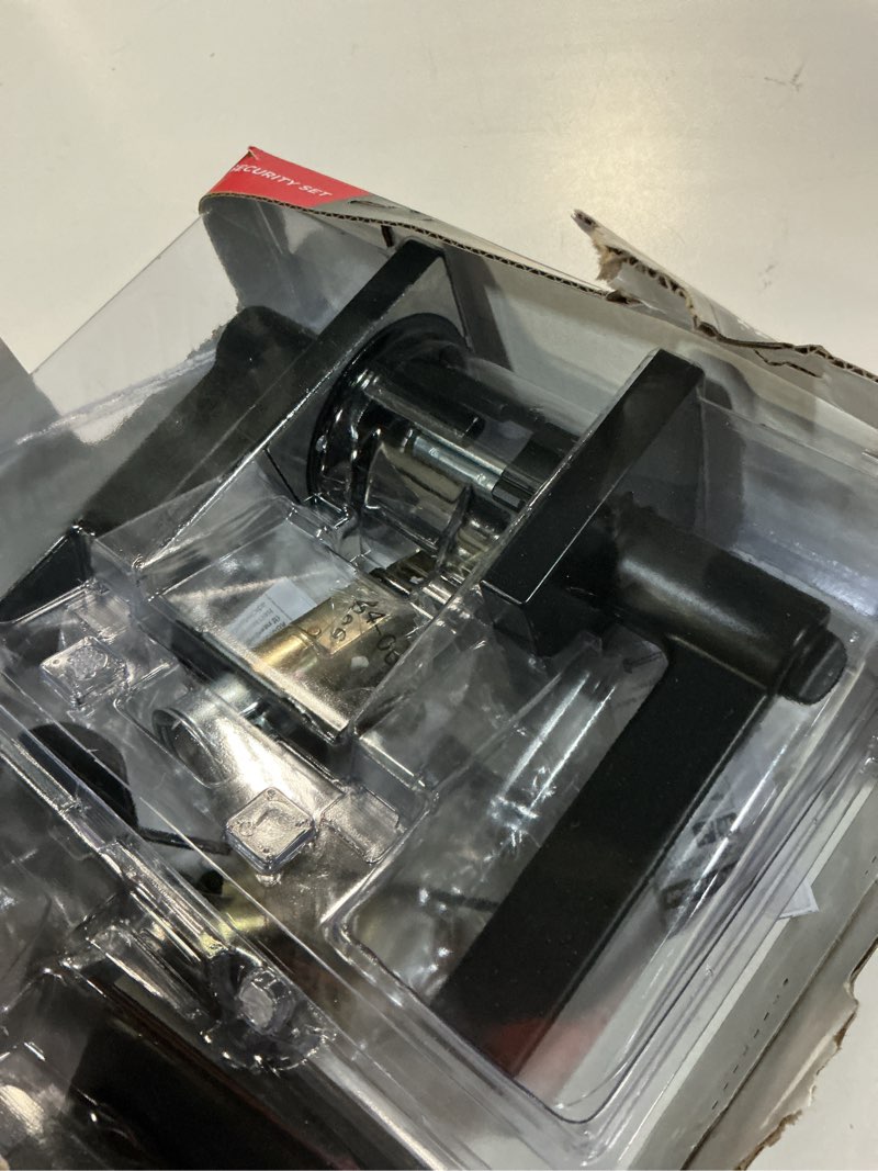 Condition photo showing Good Condition for kwikset halifax interior passage door handle, lever for closet and hallway doors, reversible non-locking handle lever, matte black, with microban protection, square rose