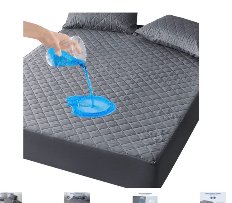 Waterproof Mattress Protector, Queen Size Cooling Bed Mattress Pad Cover With Deep Pocket, Soft Breathable Bed Cover Noiseless Washable, Gray