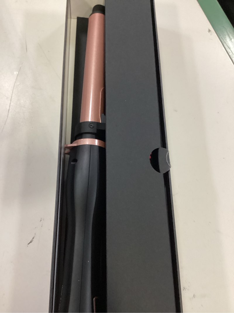 Condition photo showing New/Like New for rotating curling iron 1 inch, automatic curling wand with 12 temperature & memory mode perfect for beach waves, fast self curling wand, suit for medium or long hair rotating 1 inch