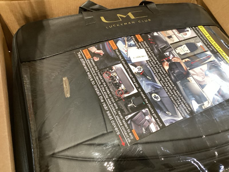 Condition photo showing Good Condition for luckyman club 5 car seat covers full set with waterproof leather universal fit for elantra sonata sportage rav4 crv altima accord chevy equinox (black full set)