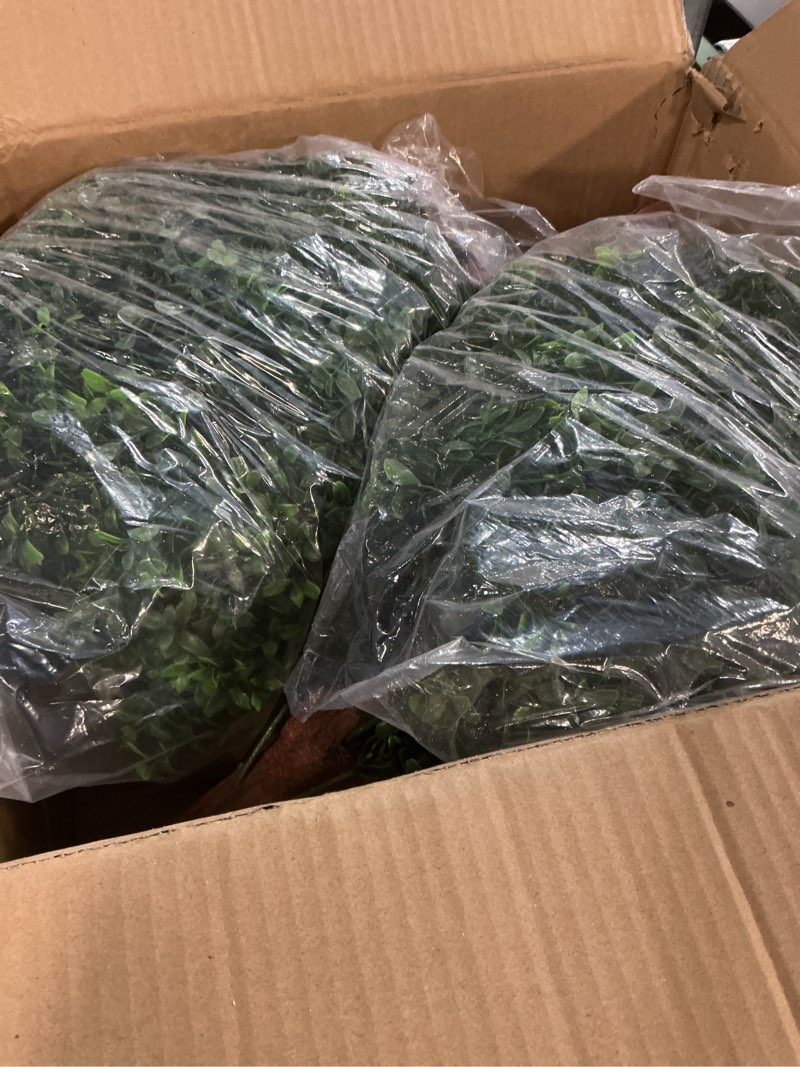 Condition photo showing New/Like New for artificial boxwood ball bush for outdoors 26 inch set of 2 uv resistant faux boxwood ball trees with ground spikes, fake boxwood shrubs for garden patio front door balcony h-26 inch 2