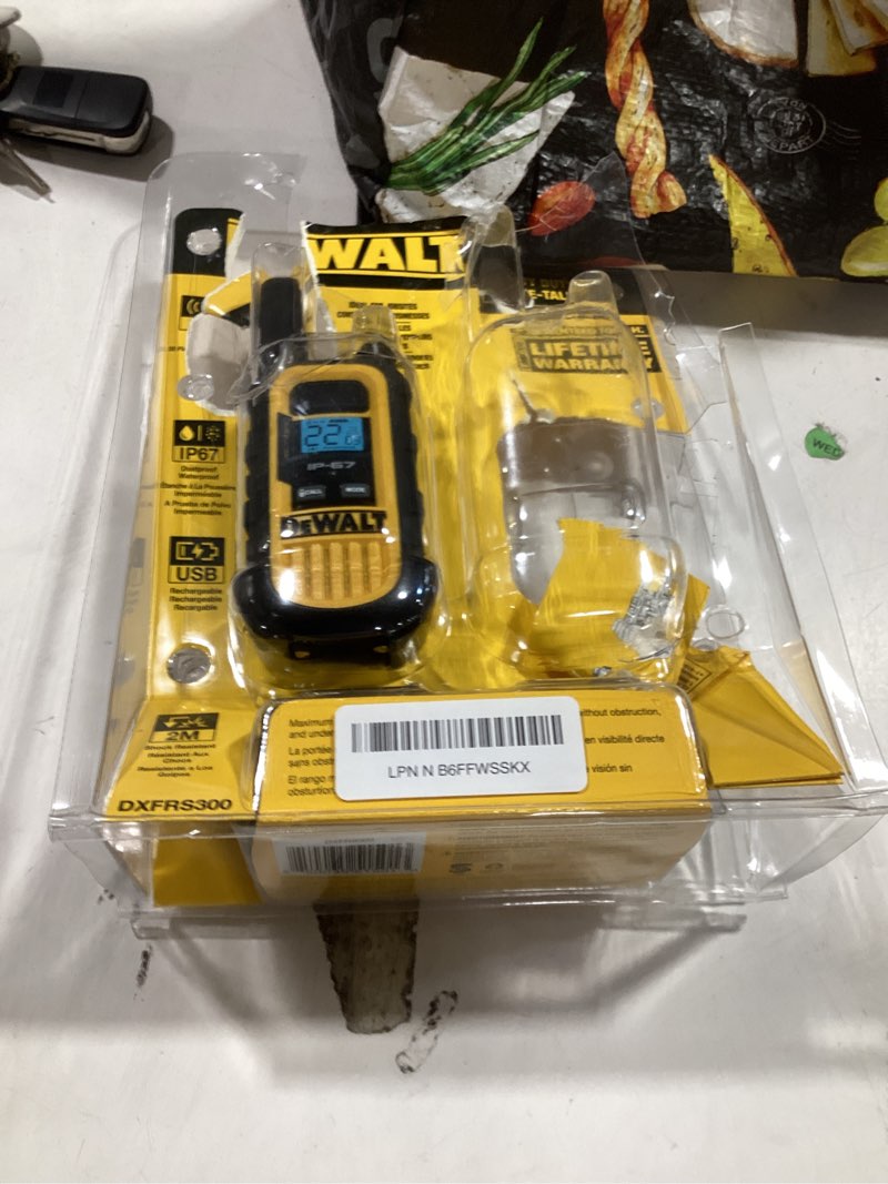 Condition photo showing As Is for incomplete only 1 walkie talkiedewalt dxfrs800 frs walkie talkies, long range 2 way radio, 2w, ip67 waterproof, rechargeable, 2 pack, dxfrs800 2 watt - 2 pack