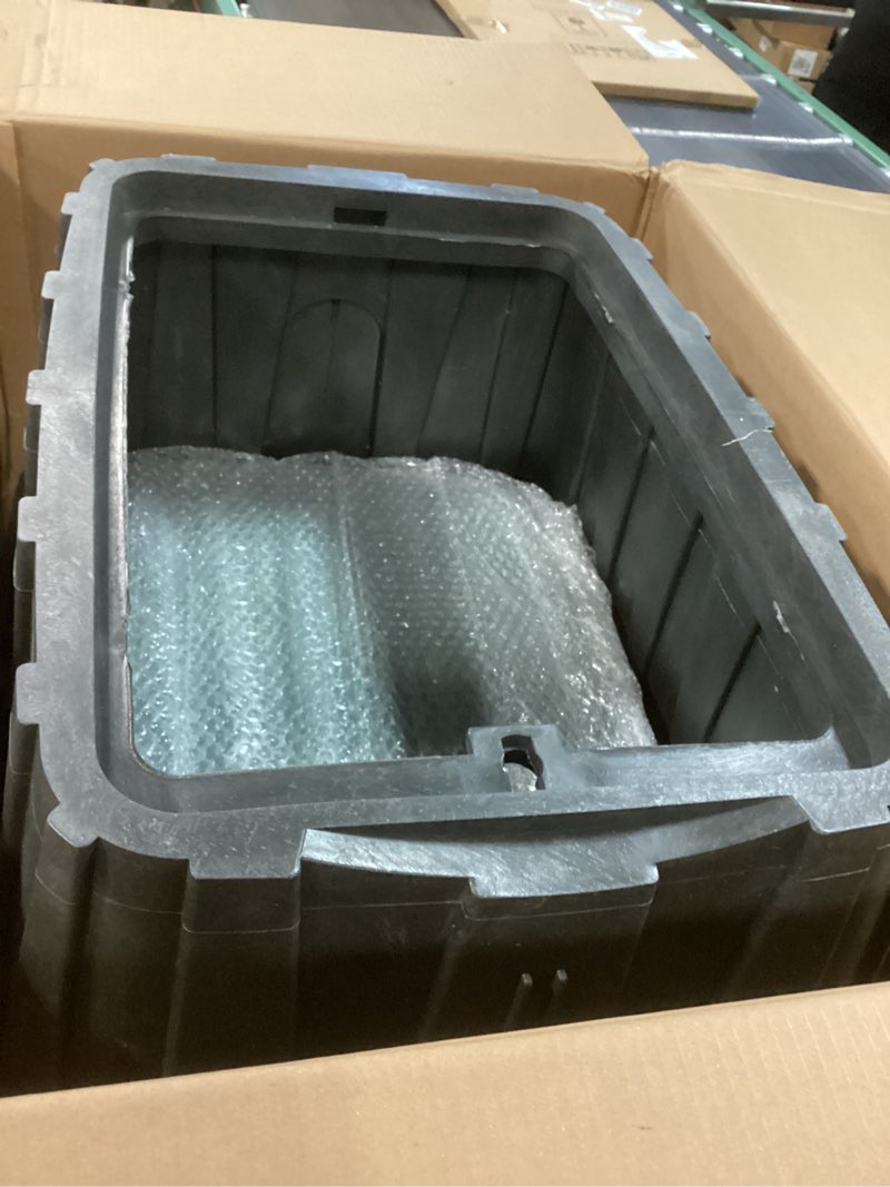 Condition photo showing As Is for leinuosen 15" x 21" rectangular jumbo valve box and cover, 12 inch height, black irrigation control sprinkler valve box with green lid heavy duty for garden lawn, park, playground