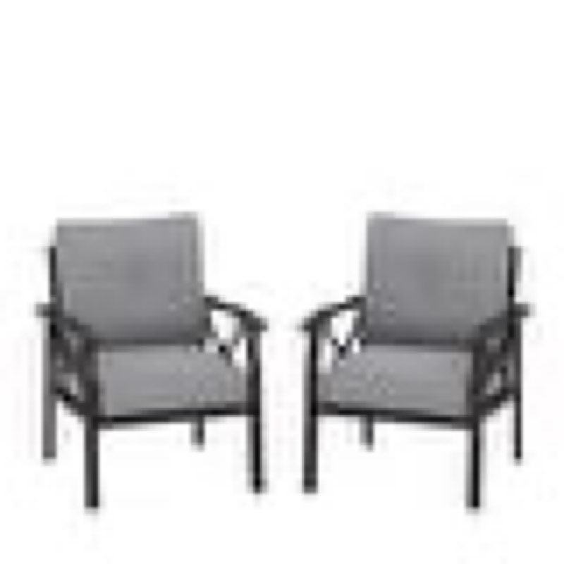 Set of 2 Metal Armchairs, Khaki Frame with Gray Cushions
